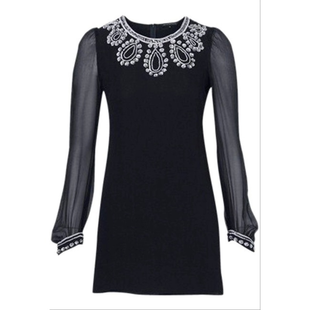 French Connection silk beaded long sleeve mini dress